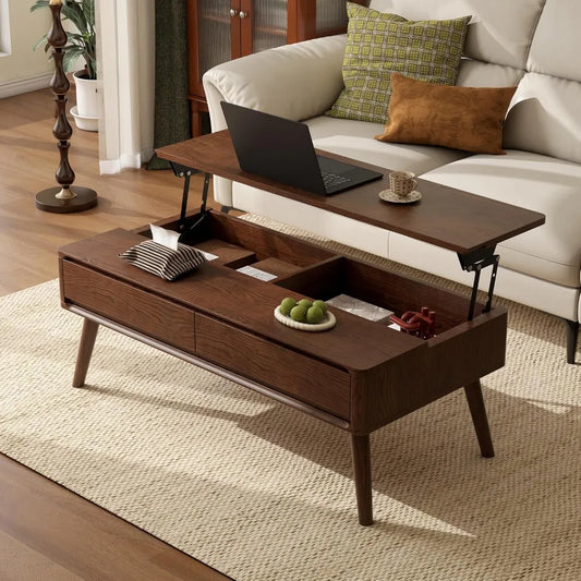 Lift Top Coffee Table Solid Oak Wood Storage Modern Design Walnut