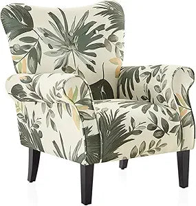 Modern Wingback Accent Chair High Back Floral Upholstered Armchair