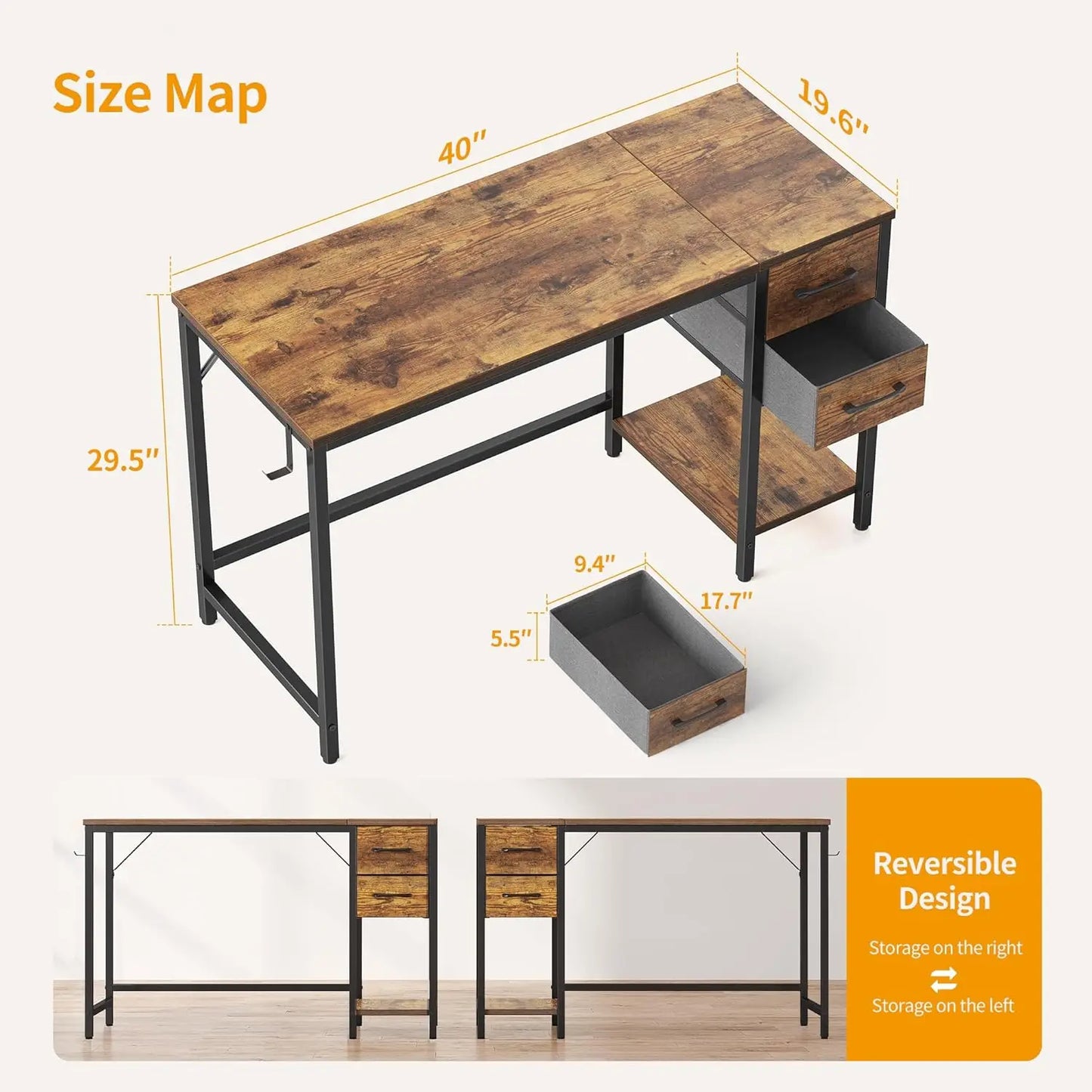 Computer Desk with 2 Drawers Small Home Office Study Writing Table