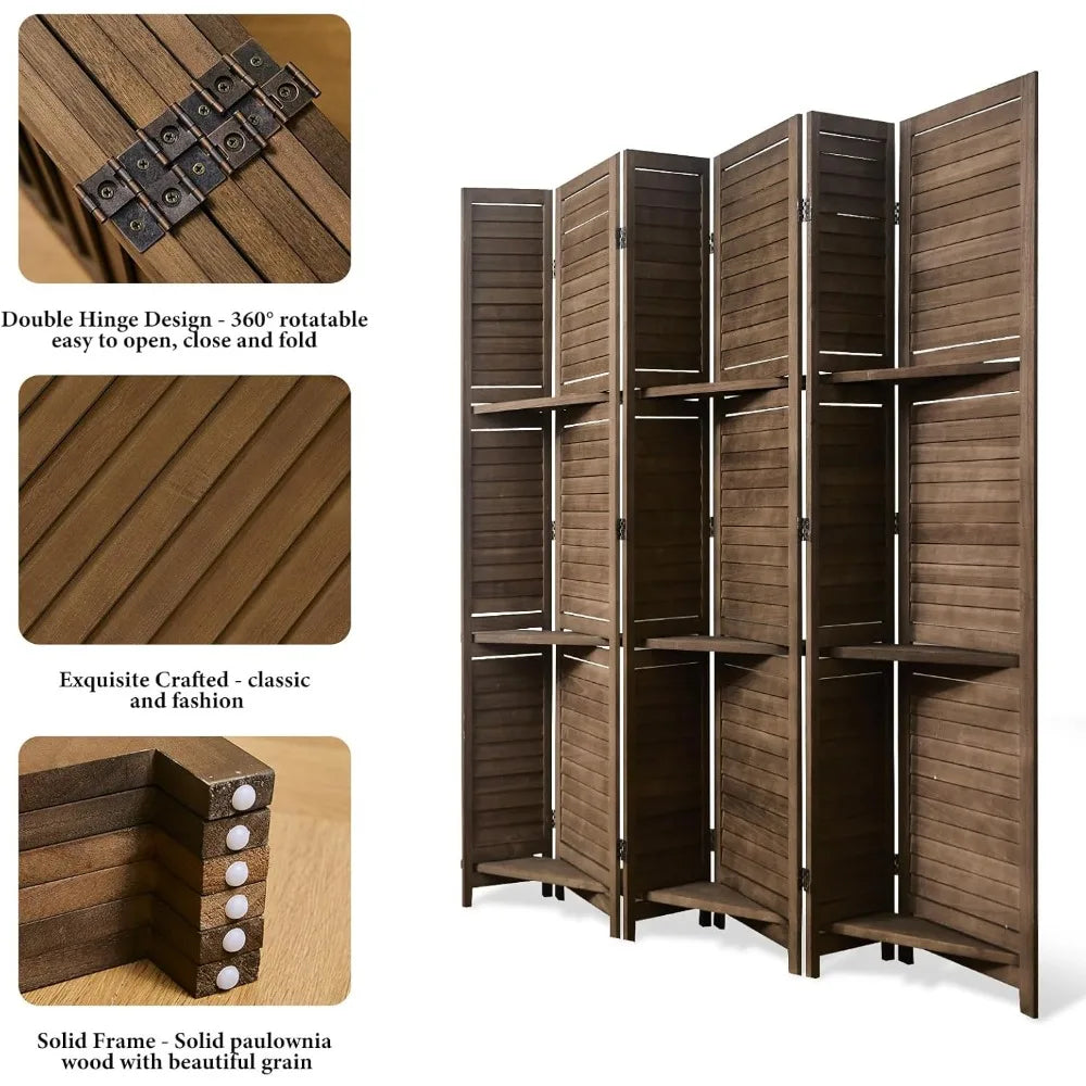 Partition Room Divider Folding Privacy Screen with Display Shelves