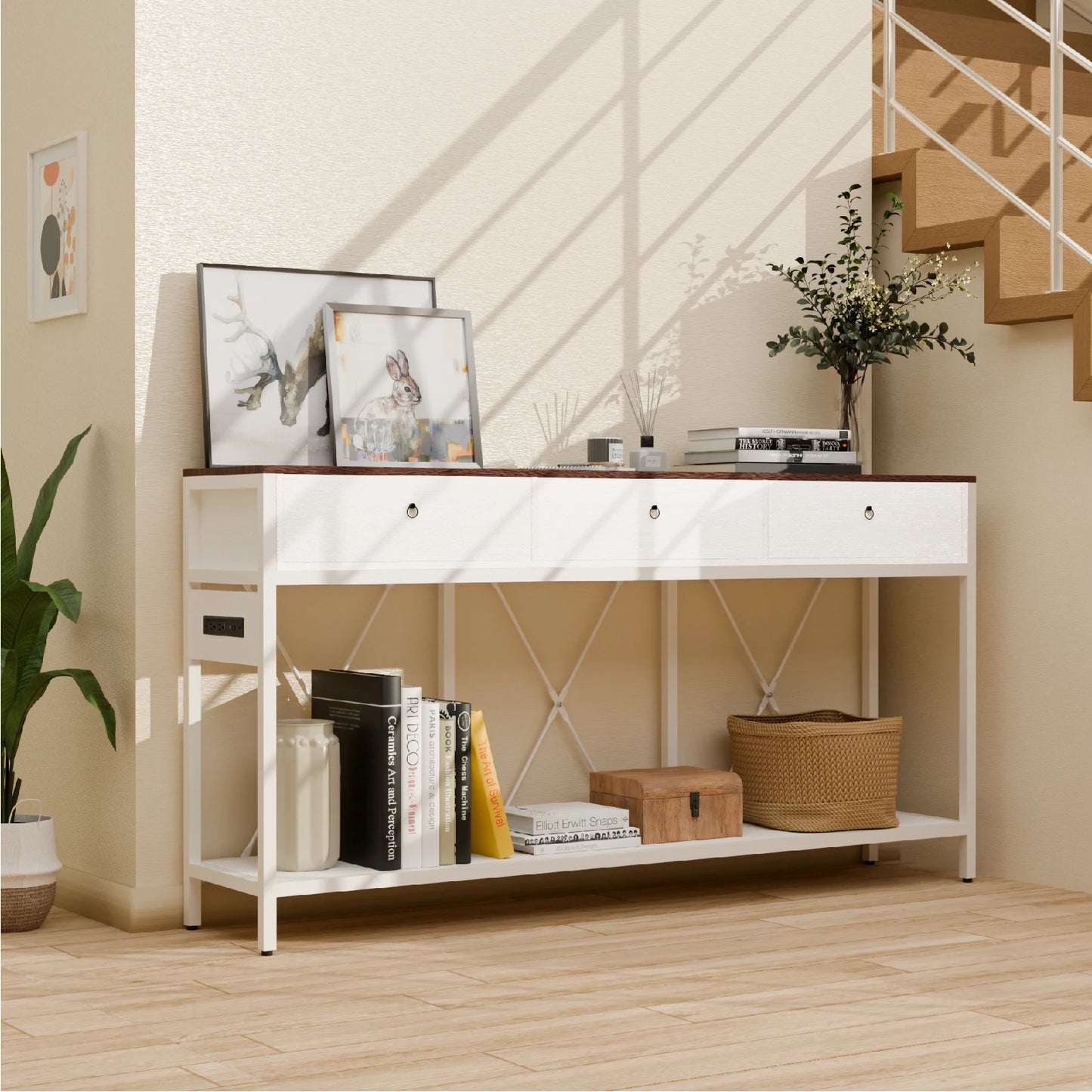 Redlife 67 Entryway Table with Charging Station Console Table for Living Room