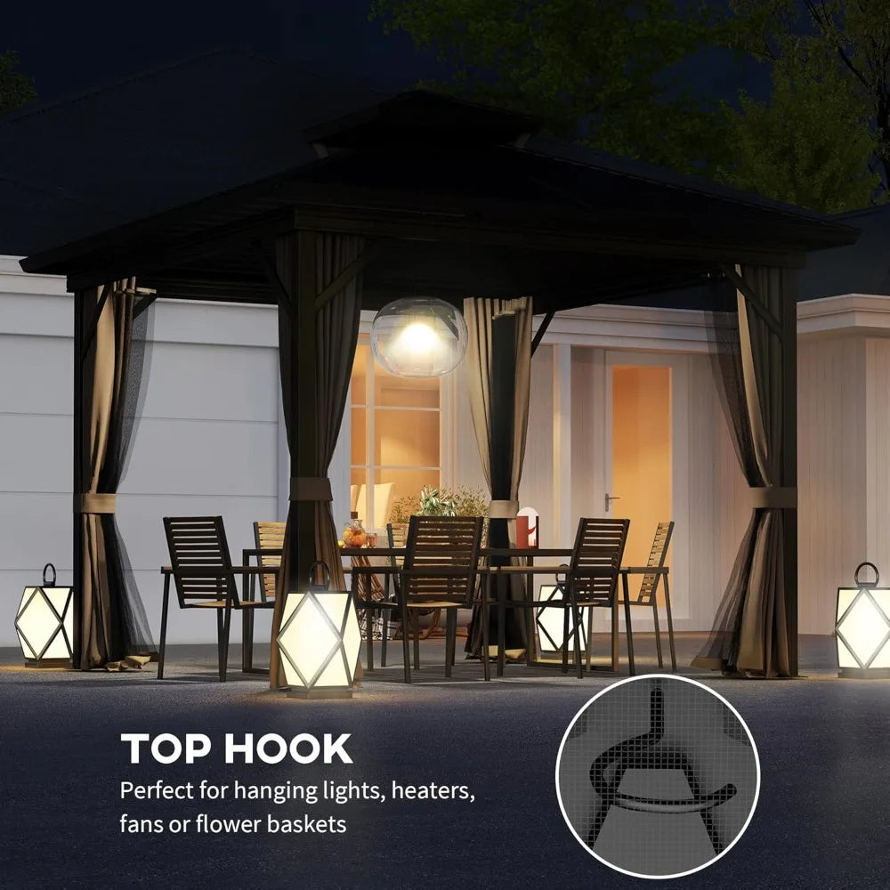 10x10 Hardtop Gazebo Aluminum Frame Permanent Pavilion Outdoor Canopy