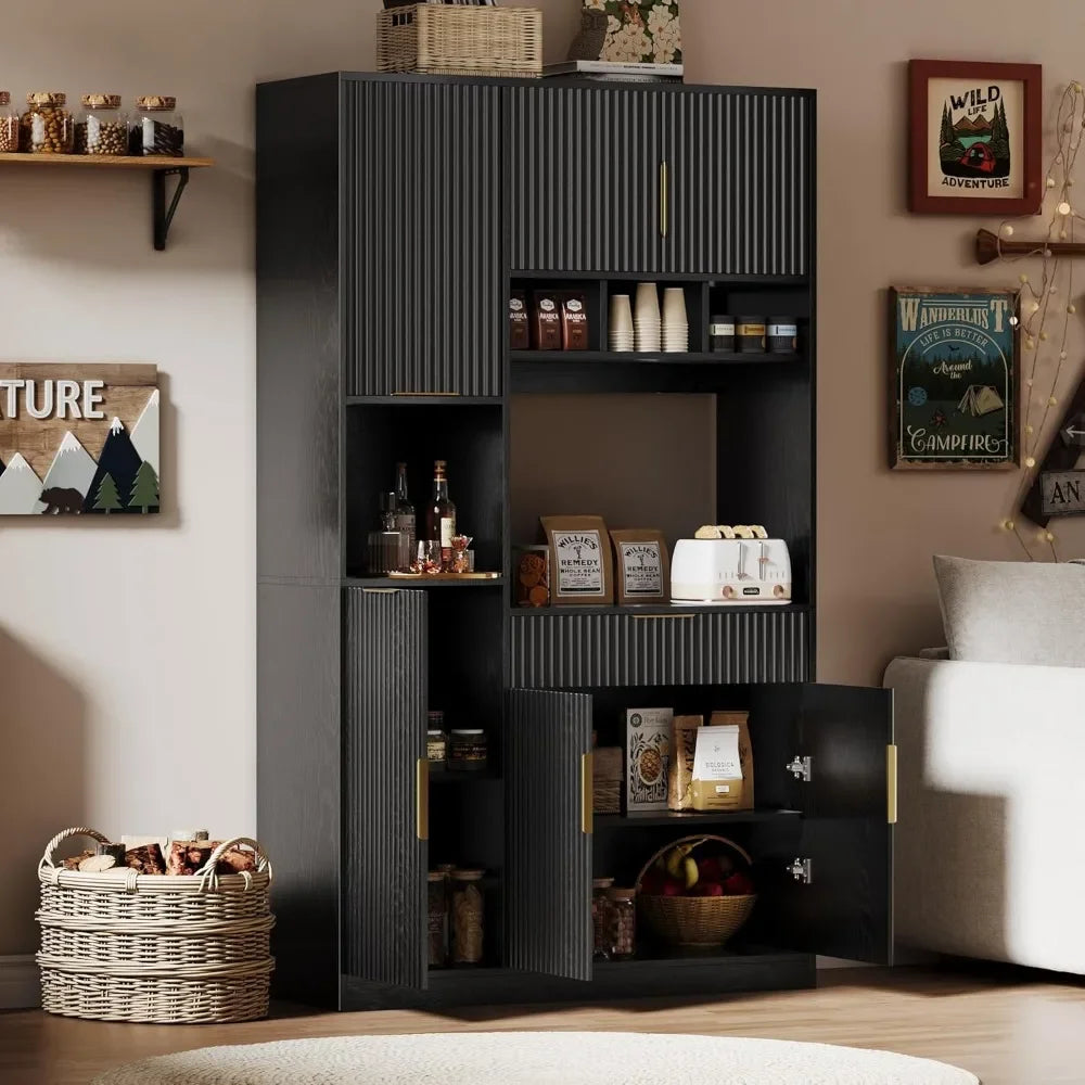71 Inch Kitchen Pantry Storage Cabinet Microwave Stand Modern Hutch