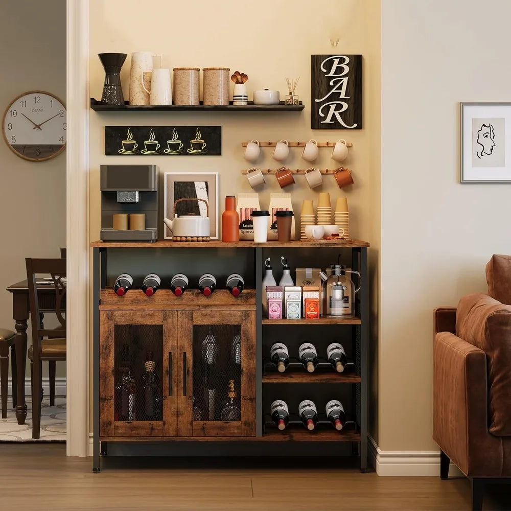 Wine Bar Rack Cabinet with Detachable Wine Rack Coffee Bar Cabinet