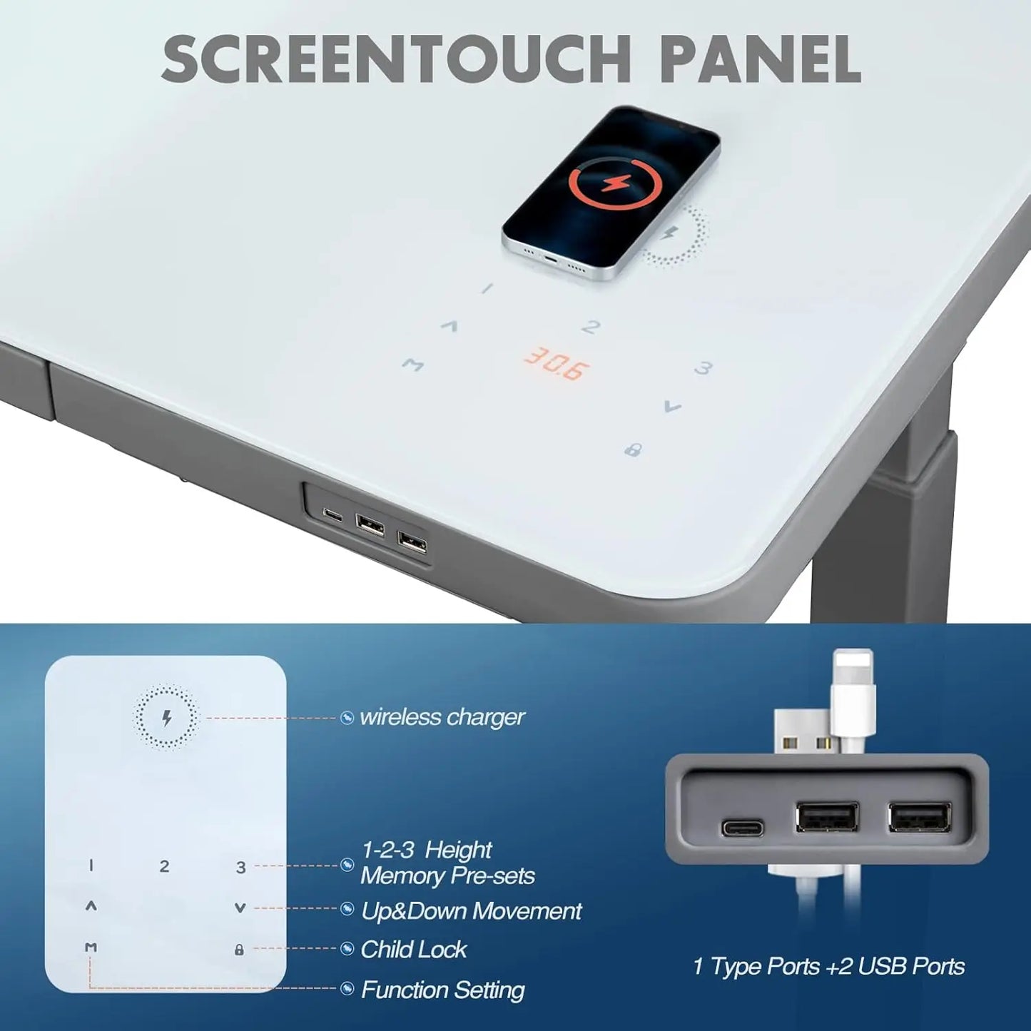 Electric Standing Desk with Drawers 45 Inch Dual Motor Adjustable Desk