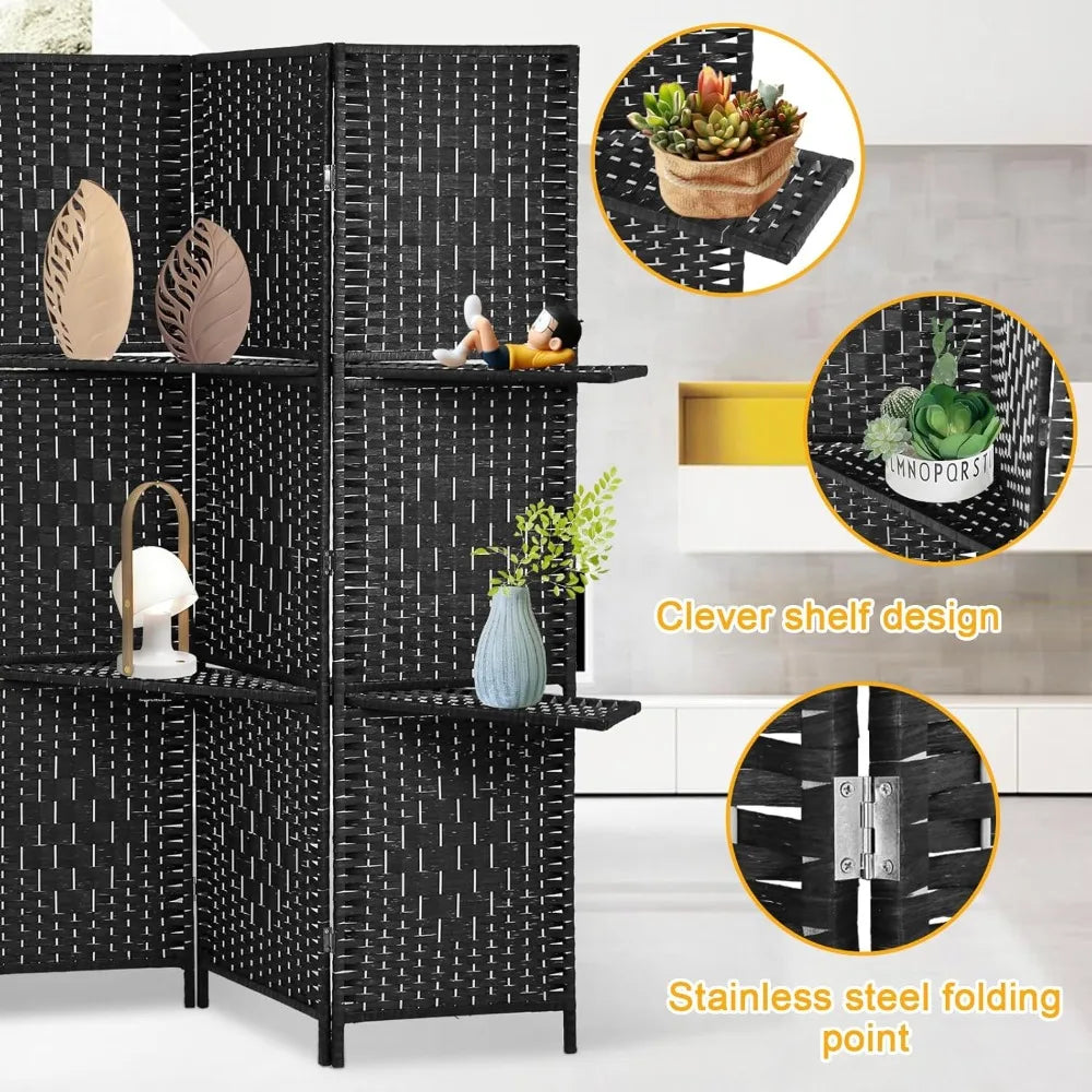 Ljustra 6 Panel Room Divider Folding Privacy Screen with Display Shelves