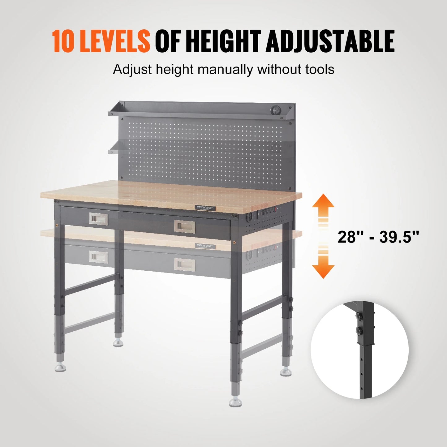 Ljustra Heavy Duty Oak Workbench 2000lbs Adjustable Garage Table