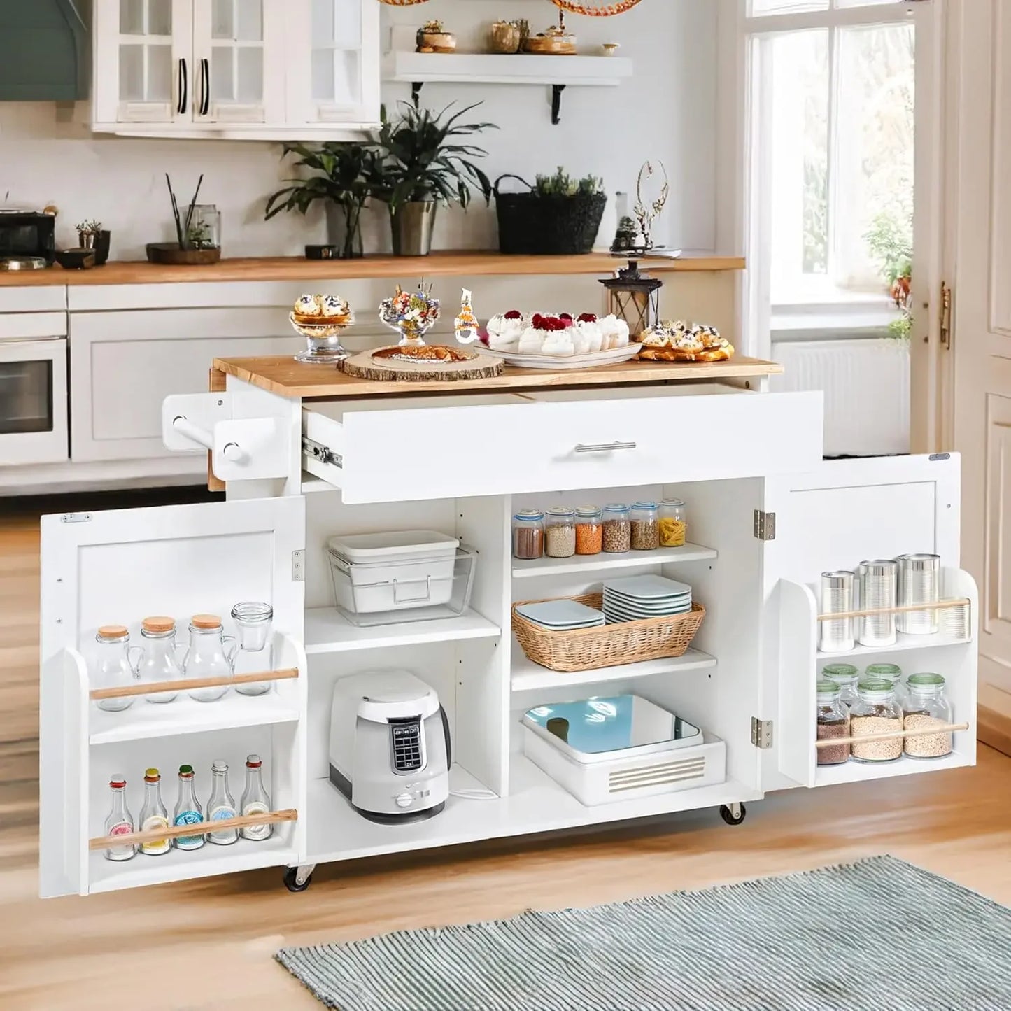 Small Kitchen Island Cart on Wheels Drop Leaf Countertop Storage