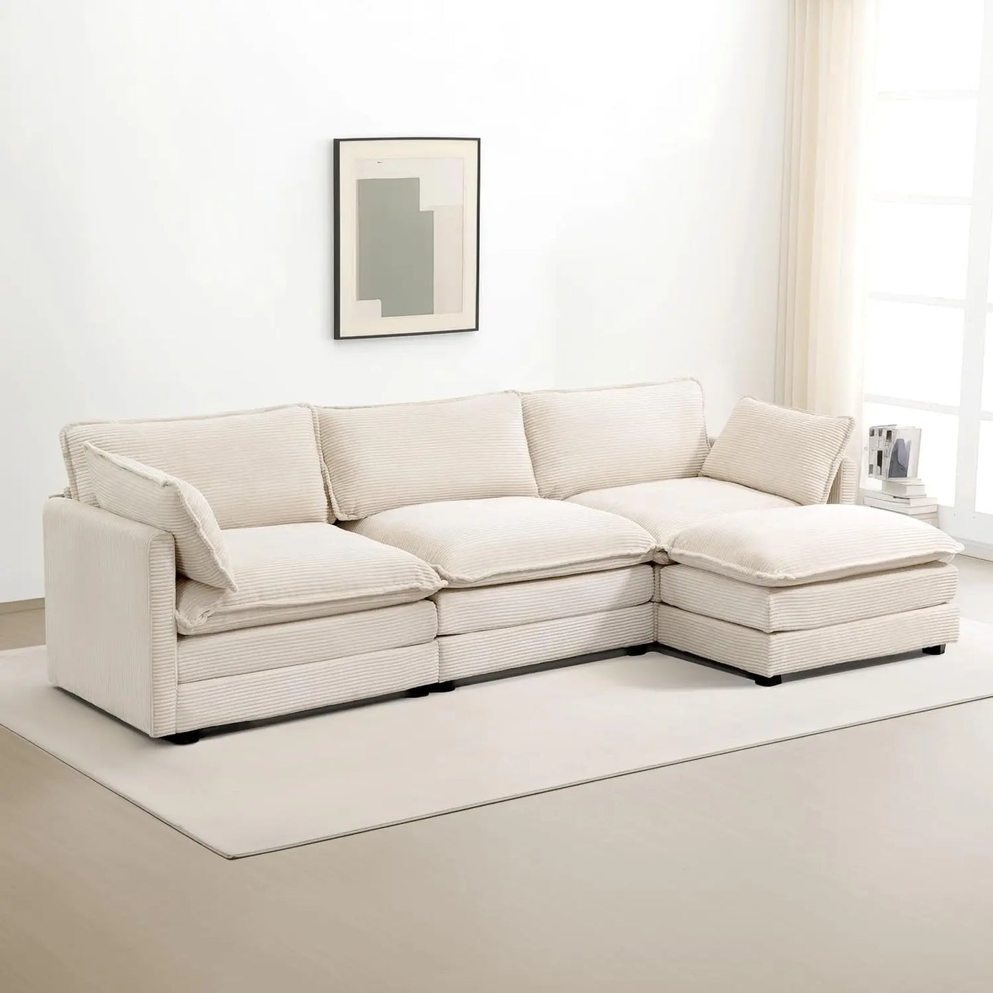 112 Inch 4 Seat L Shaped Modular Corduroy Sofa Set for Living Room