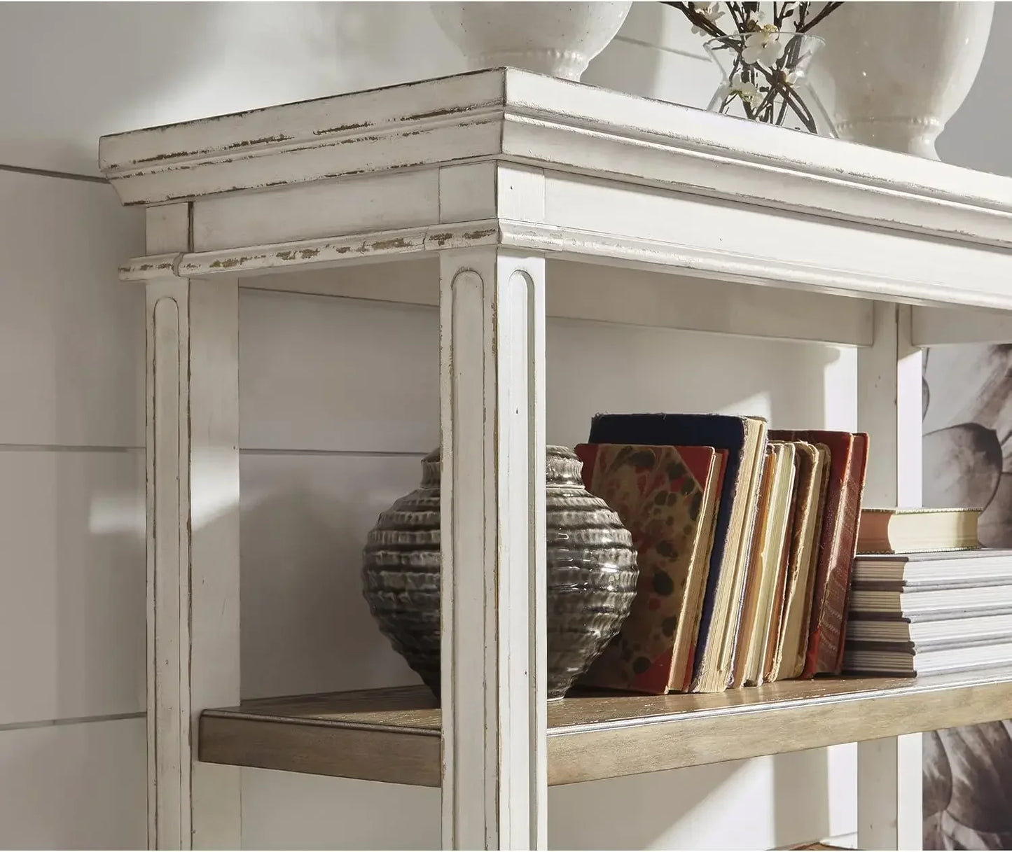 Realyn French Country 75 Inch Bookcase with Drawer Farmhouse Style