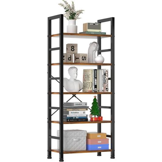 Modern 5 Tier Bookshelf Tall Bookcase Industrial Storage Organizer