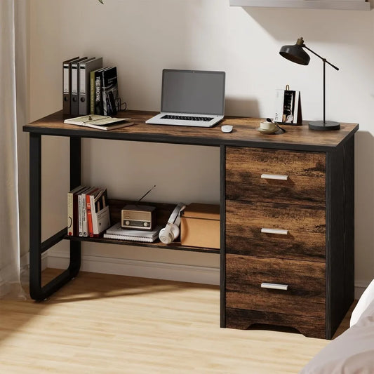 Small Modern Desk with 3 Drawers for Home Office and Bedroom Storage