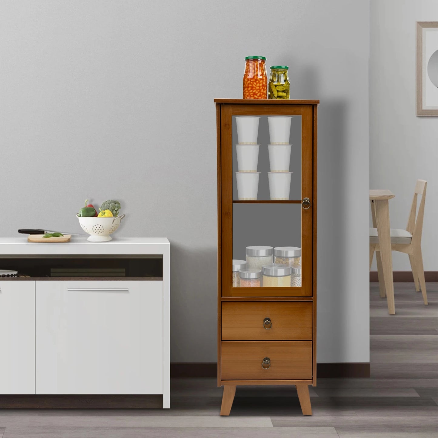 Ljustra Freestanding Kitchen Pantry Cabinet with 2 Drawers Storage Solution