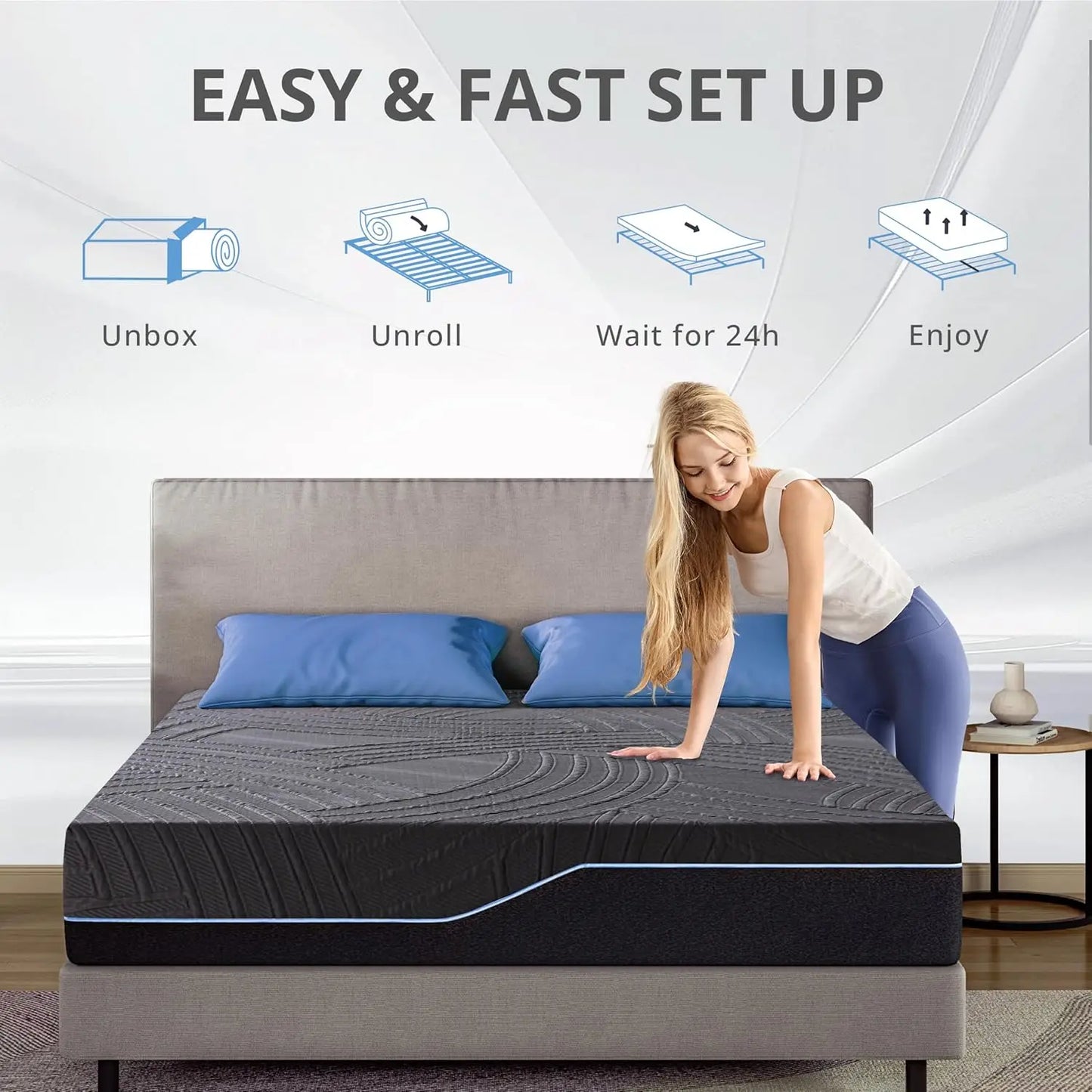 Ljustra 14 Inch Twin XL Memory Foam Mattress Copper-Infused Cooling