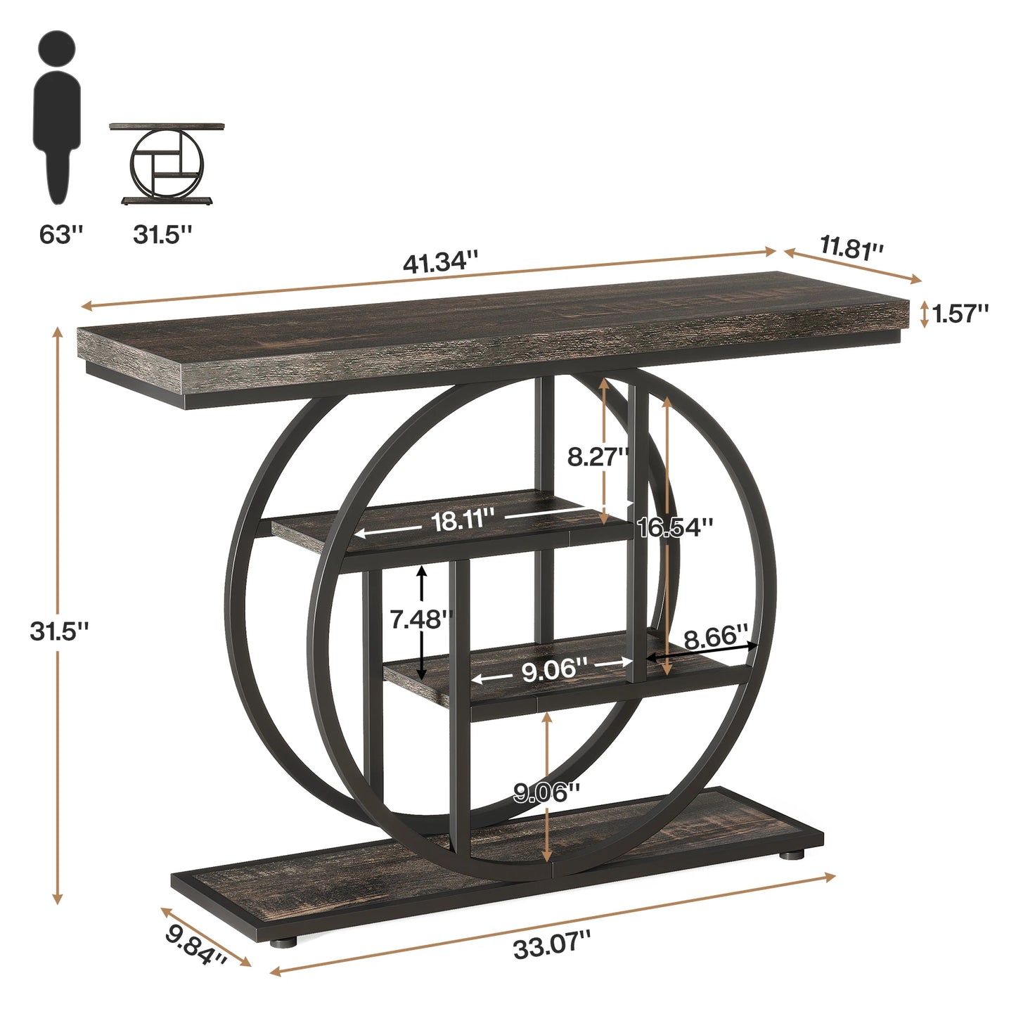 Console Table 4-Tier Entryway Table Industrial Sofa Table Living Room