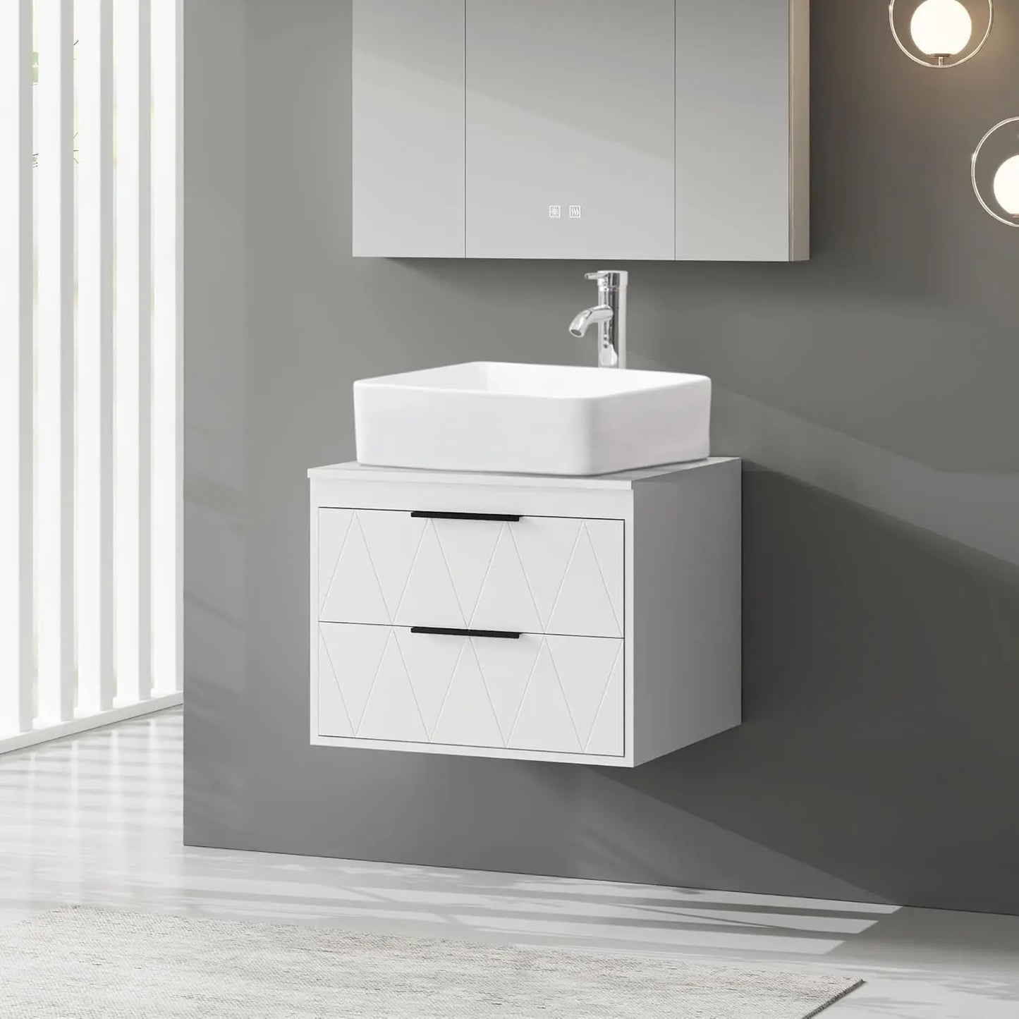 24 Inch Bathroom Vanity Wall Mounted Cabinet with Sink and Storage