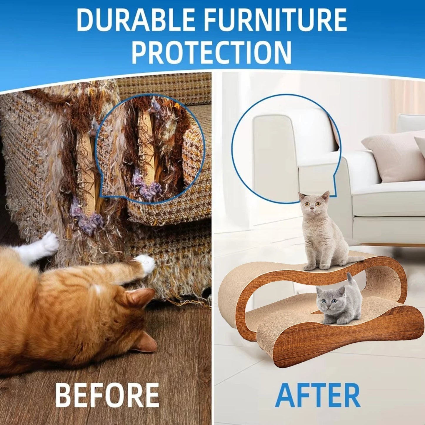 2 in 1 Cat Scratcher Lounge Bed Durable Cardboard Prevents Furniture Damage