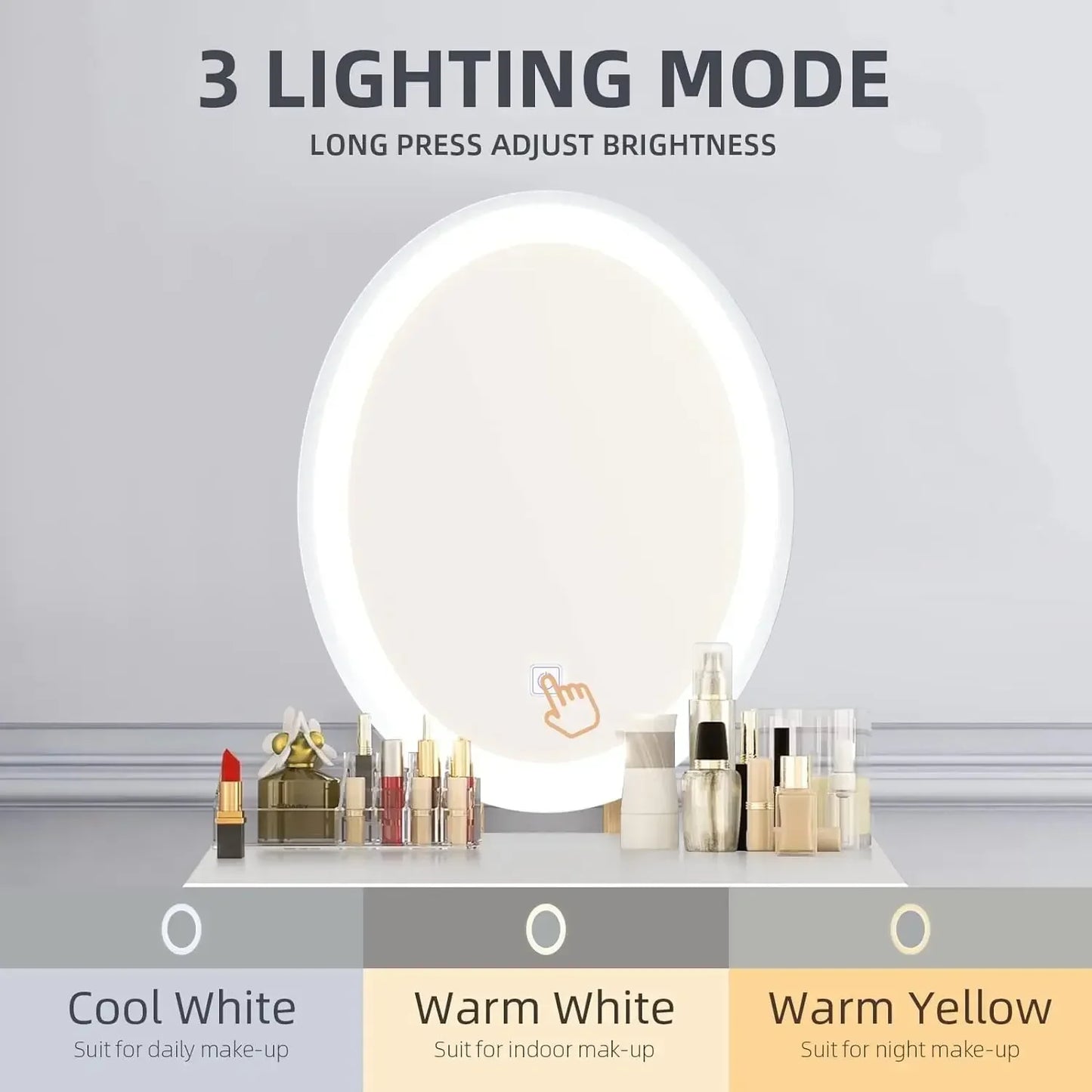 Makeup Vanity Table Set with Adjustable Lighted Mirror and Stool