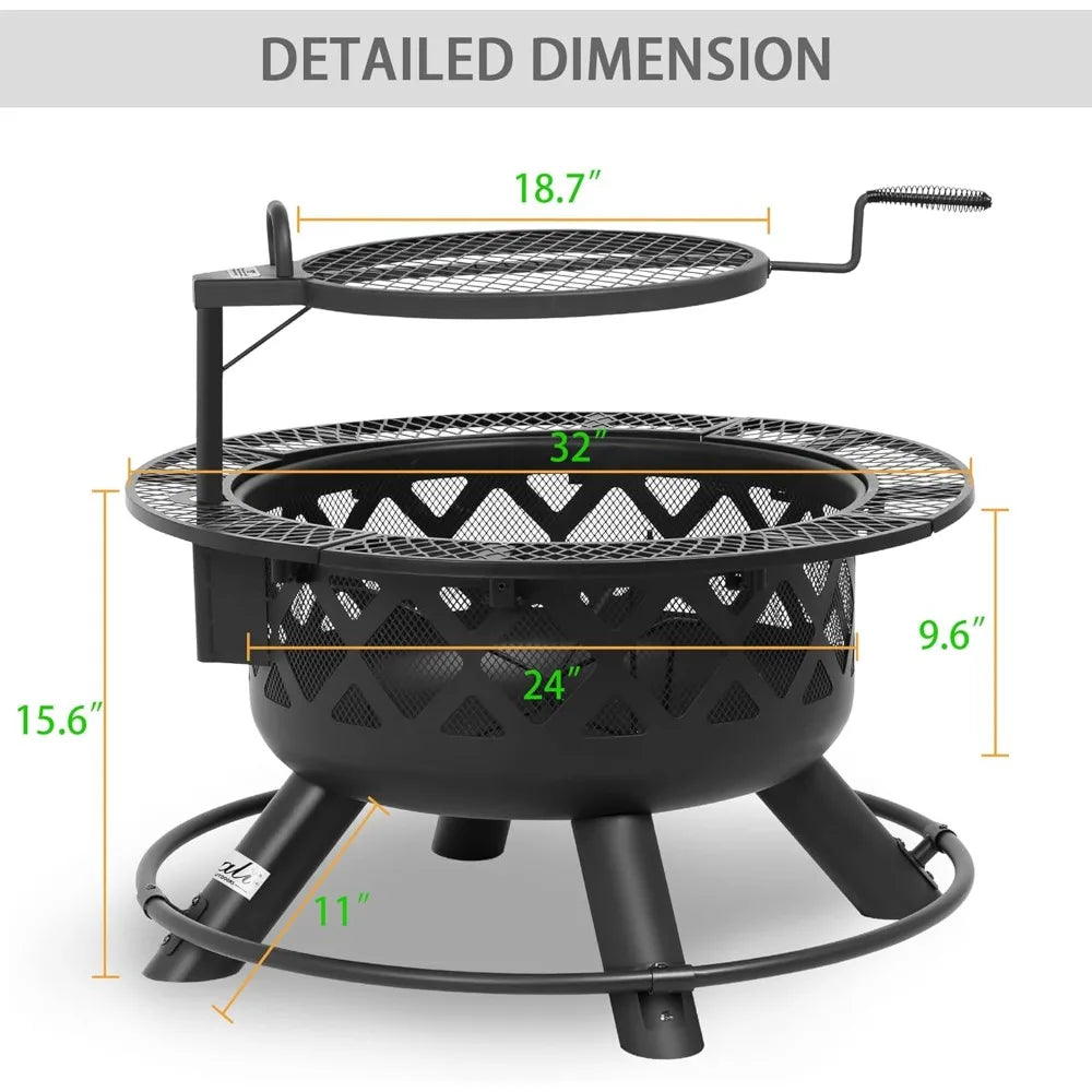 Ljustra Outdoor Fire Pit 32 Inch Wood Burning Patio Firepit with Poker