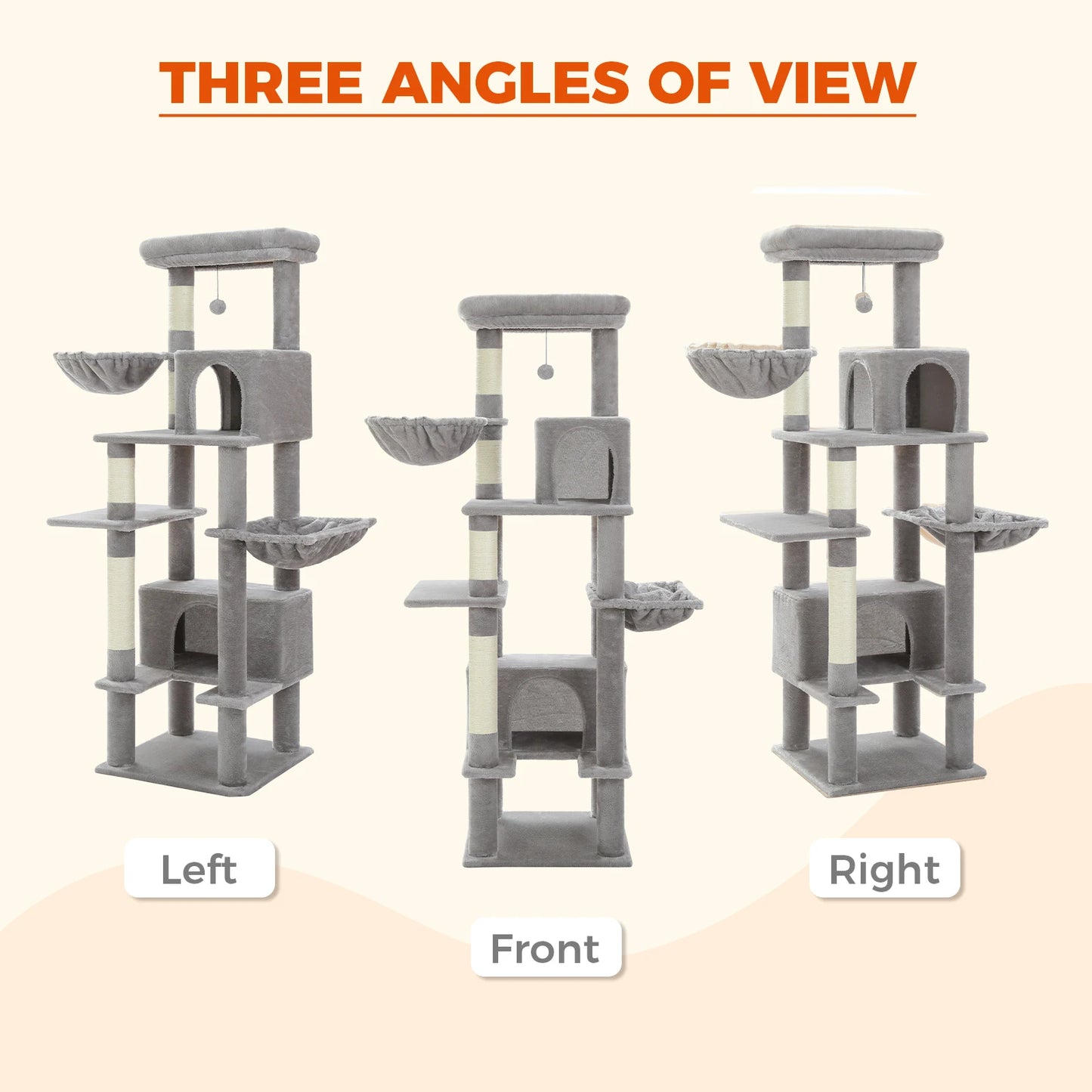 Cat Tree Large Metal Hammock 2 Condos Scratching Post for Indoor Cats