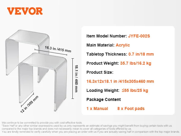 Ljustra Acrylic End Table C-Shaped Minimalist Clear Side Table for Living Room