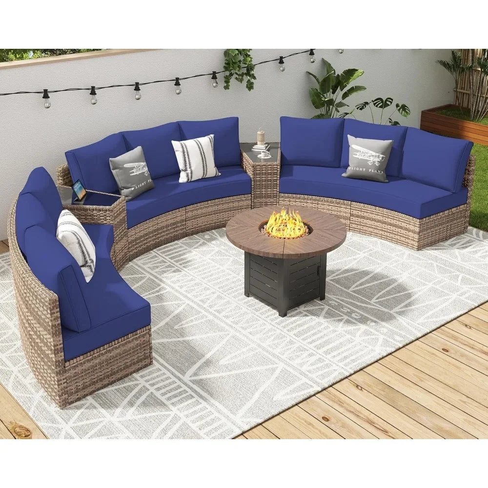 Ljustra Half-Moon Sectional Sofa Set Outdoor Patio Furniture with Cushions