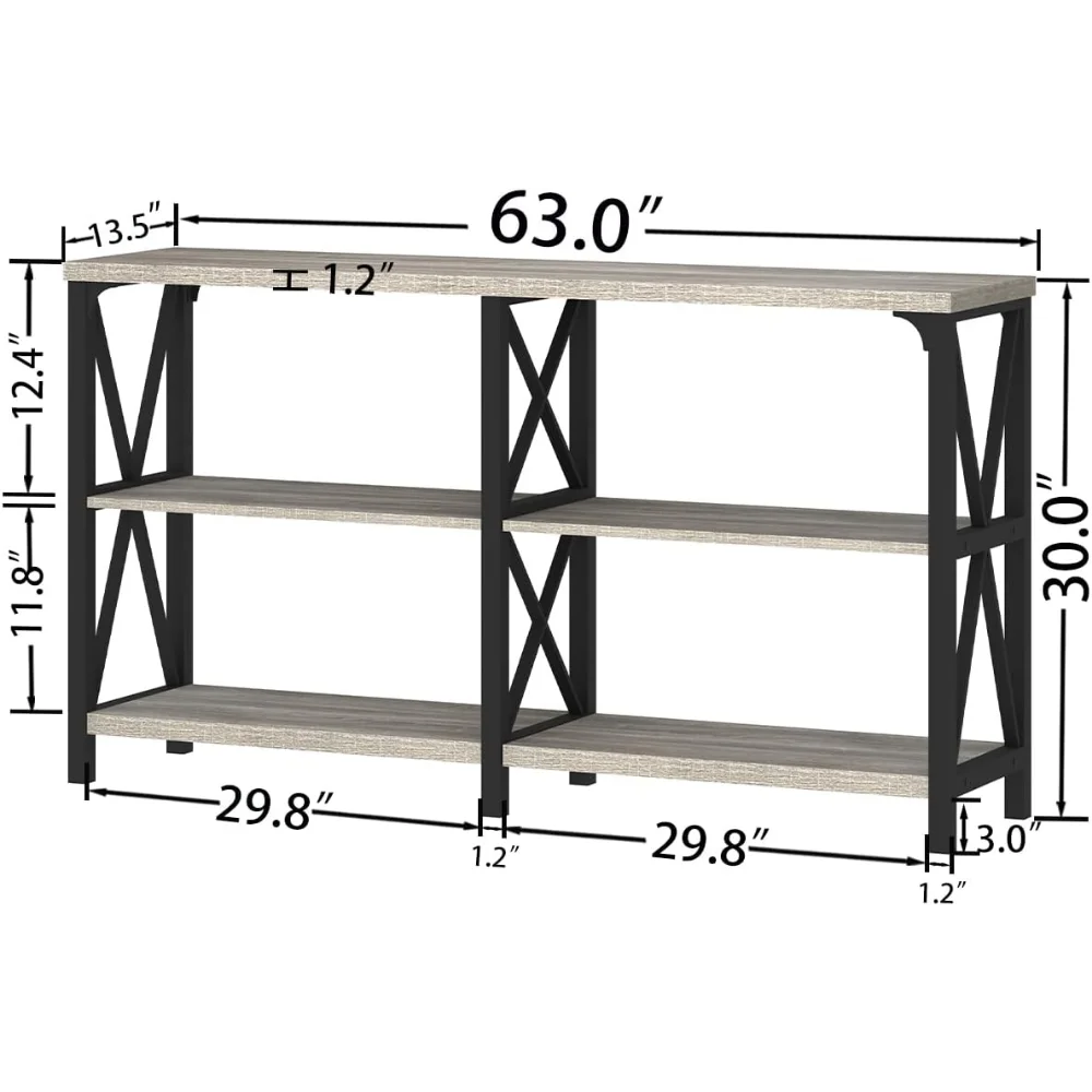 Long Entryway Console Table Industrial Wood Metal 3 Tier Storage Shelf