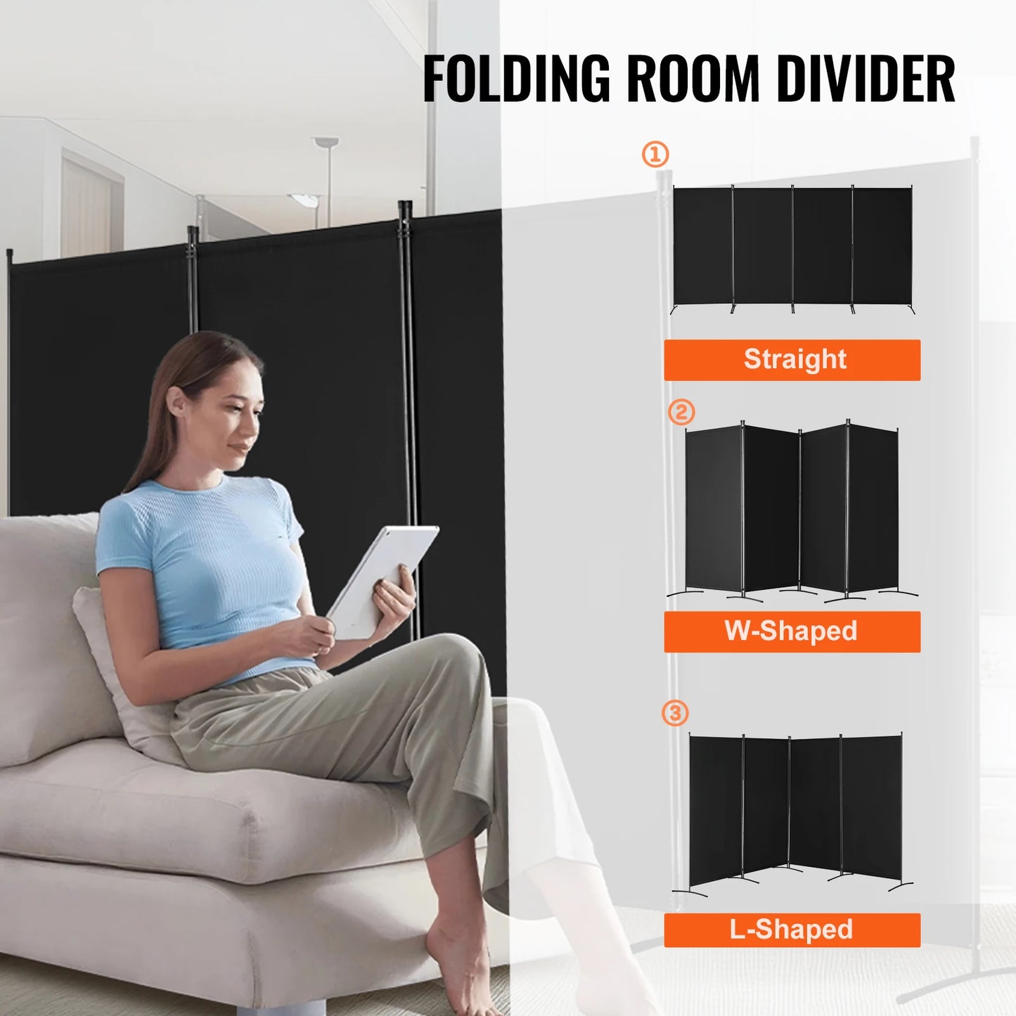 Ljustra 4 Panel Room Divider Folding Privacy Screen Freestanding Partition