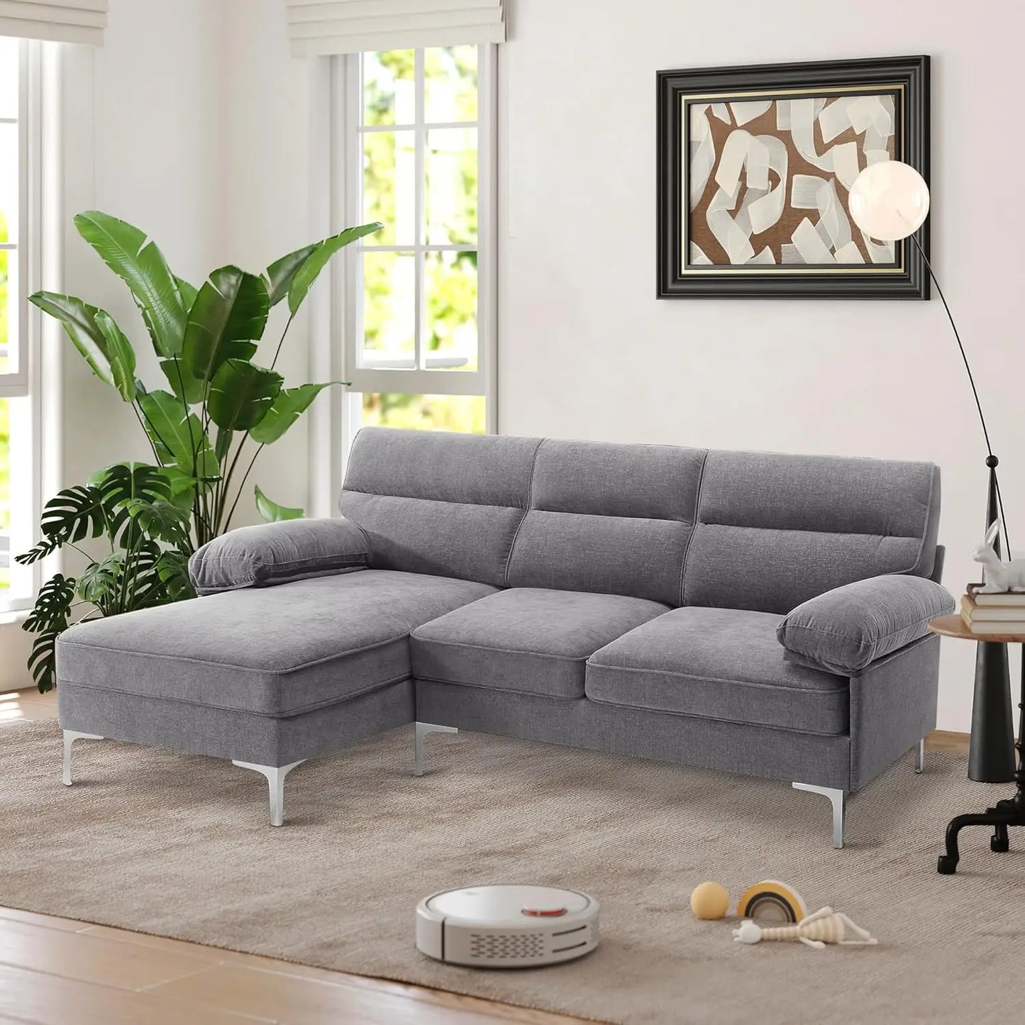 Ljustra L Shaped Sofa Couch Comfy Chenille Fabric Reversible Chaise