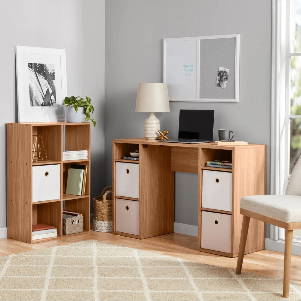 Spacious 4-Cube Storage Desk with Shelves for Home Office Workstation