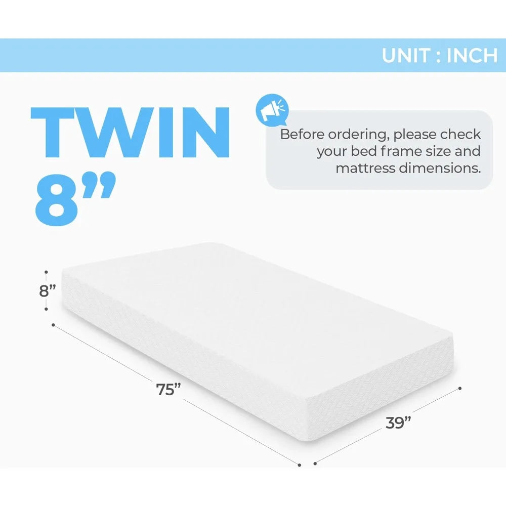 Ljustra 8 Inch Twin Cooling Gel Memory Foam Mattress Medium Firm Certified