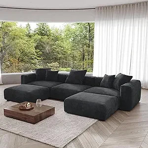 Ljustra Oversized Modular Sectional Deep 3-Seats Corduroy Sofa Chaise Ottomans Huge Convertible