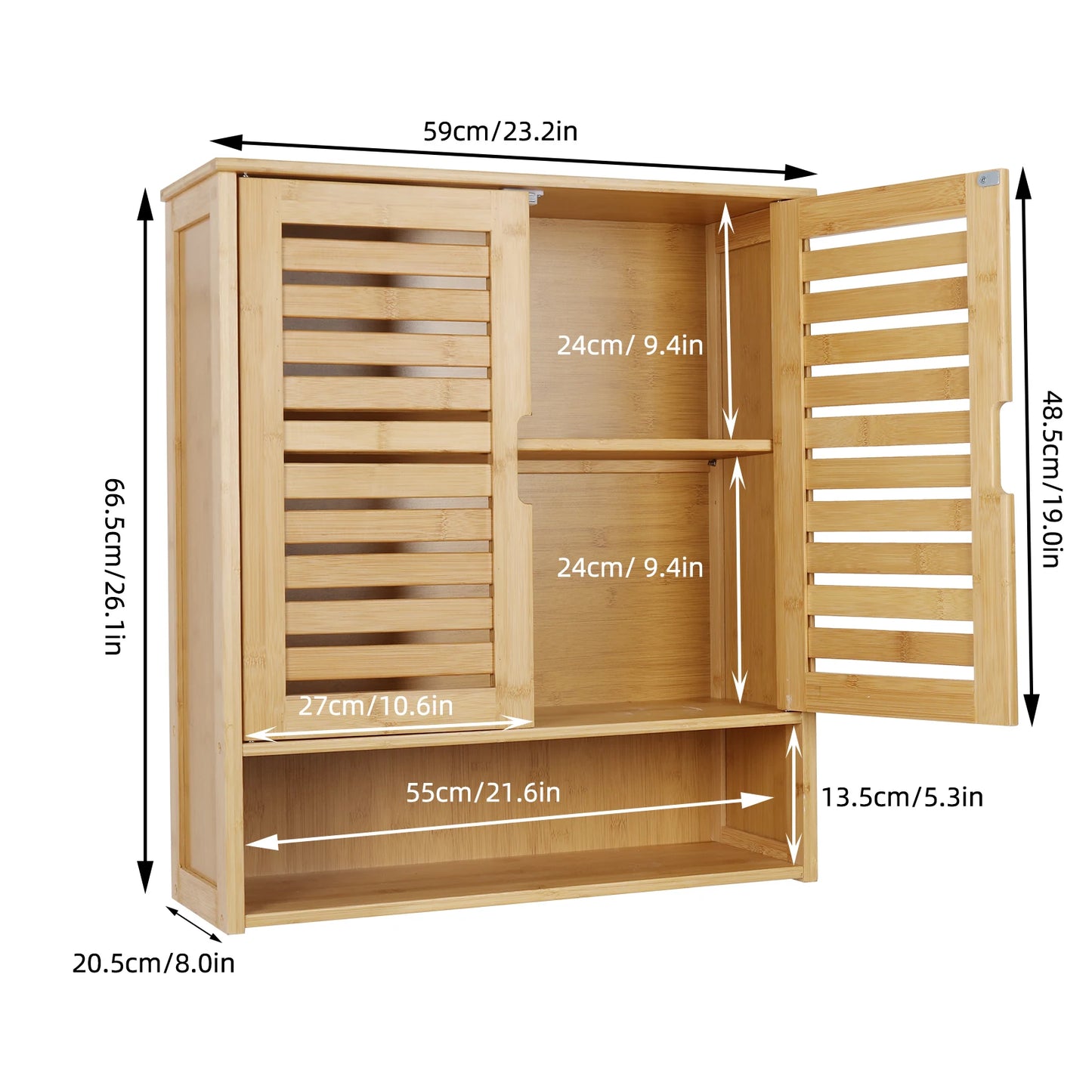 Wall Mounted Bathroom Bamboo Storage Cabinet Medicine Shelf