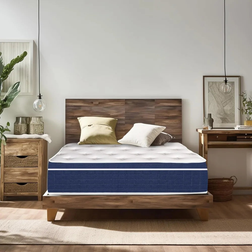 Royal Blue Full Size Medium Firm Hybrid Mattress Bed in a Box