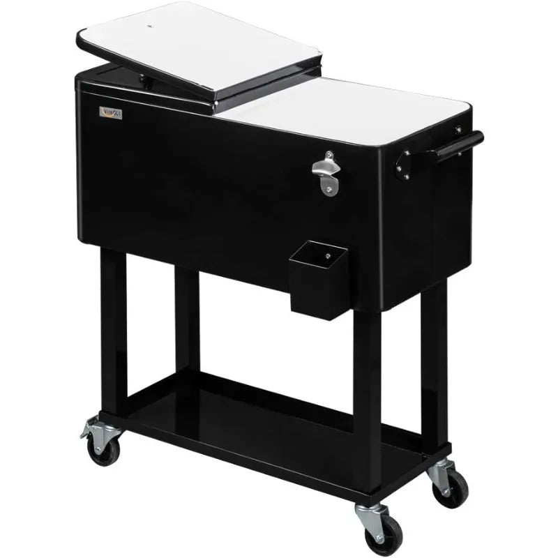 Ljustra 80 Quart Rolling Ice Chest Portable Cooler Cart with Shelf