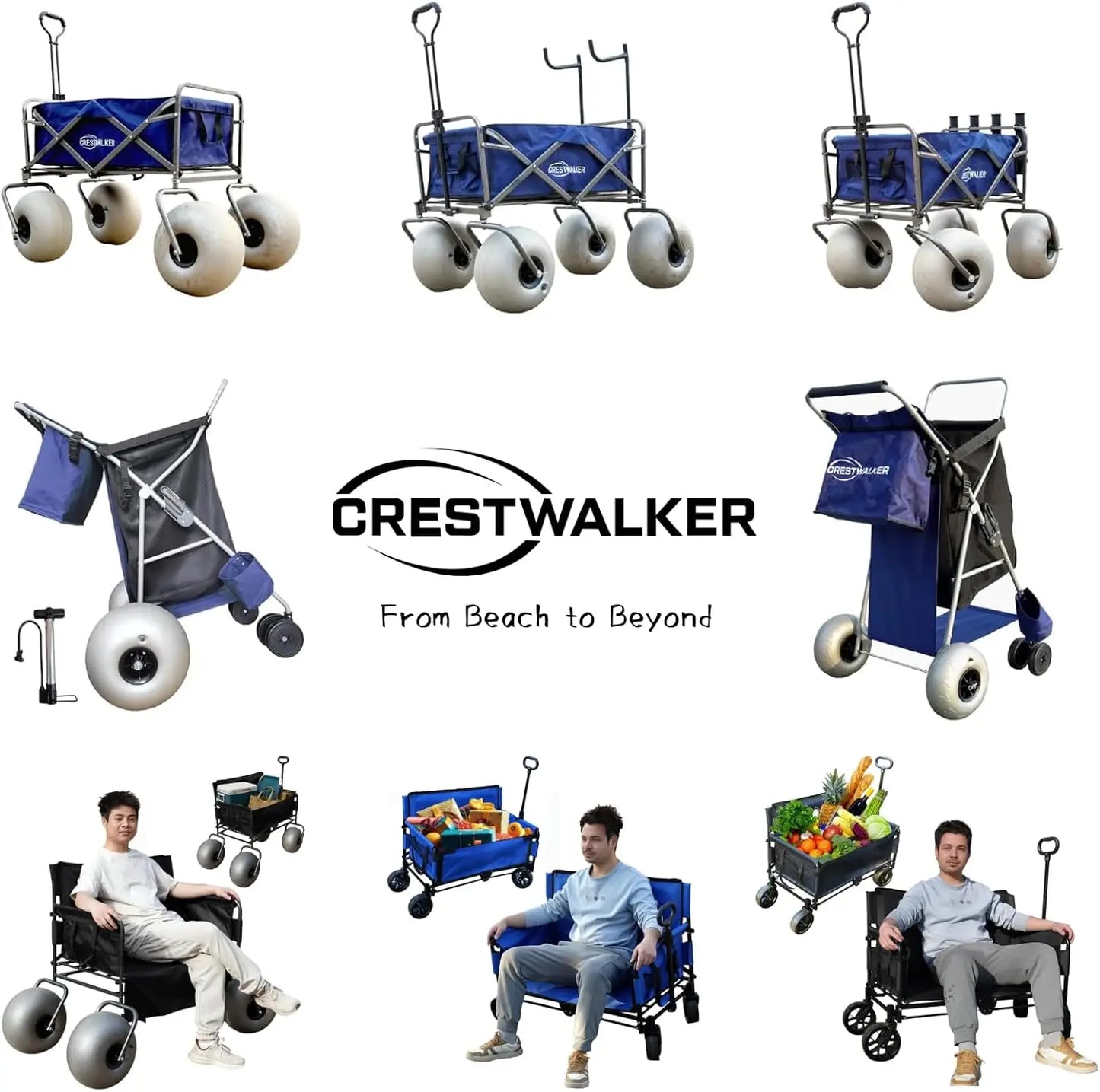 Ljustra Beach Cart Collapsible Wagon 13" Balloon Wheels Sand Pump Included