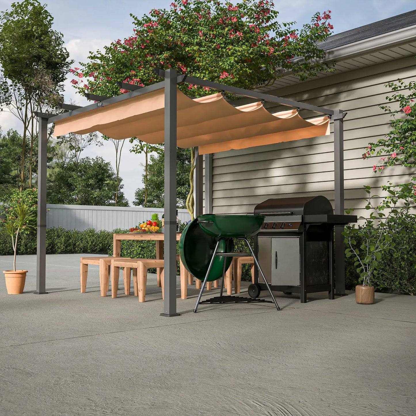 10x10 Aluminum Patio Pergola Retractable Canopy Outdoor Shade Shelter