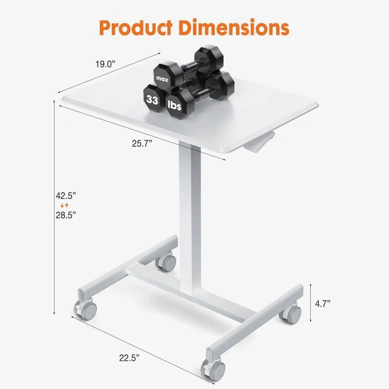 Small Mobile Standing Desk Portable Rolling Laptop Cart Adjustable Height