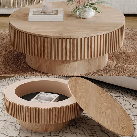 31.5 Round Coffee Table with Storage Modern Luxury Drum Accent Table