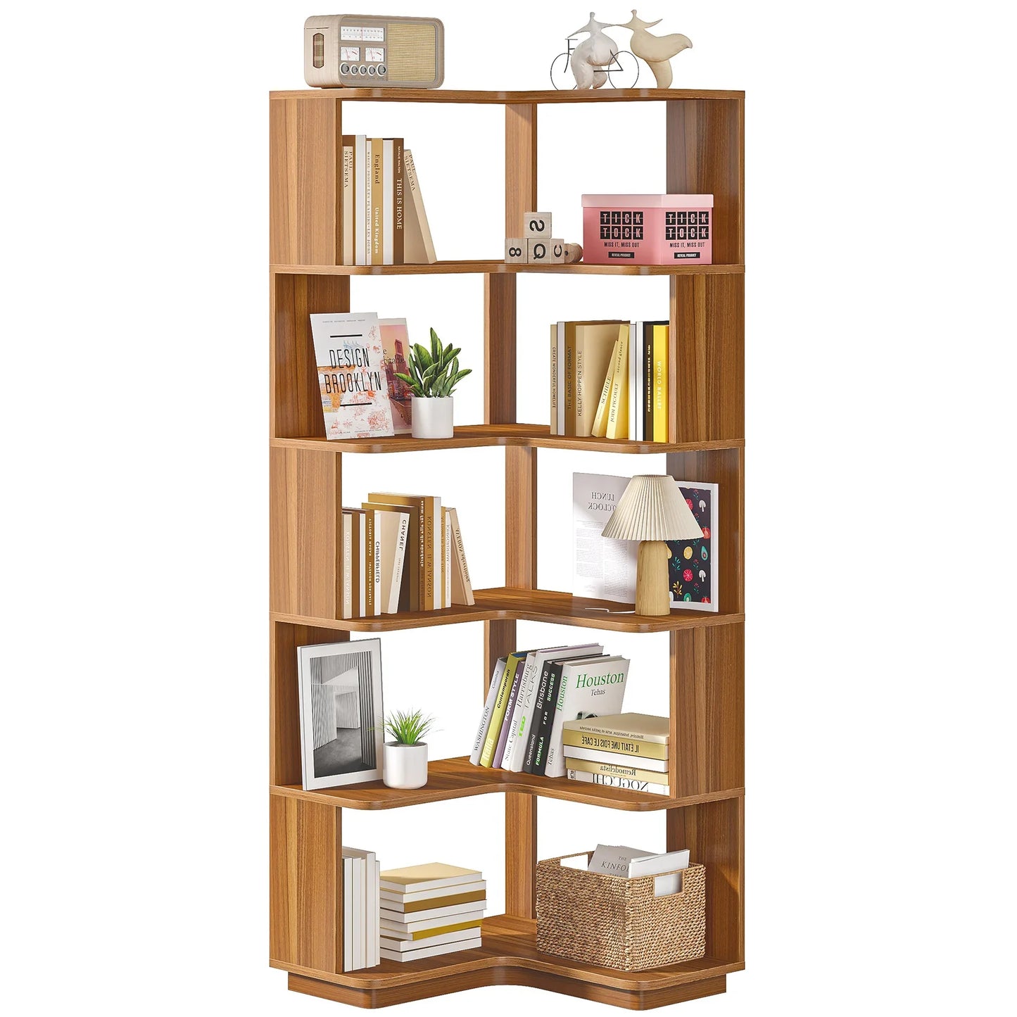 Ljustra 6 Tier Corner Bookshelf Industrial Bookcase Space Saving Design