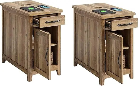Modern Farmhouse End Table Set of 2 with Charging Station