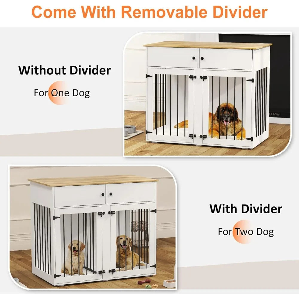 Large Dog Crate Indoor Furniture 41 Inch Wooden Kennel for 2 Dogs