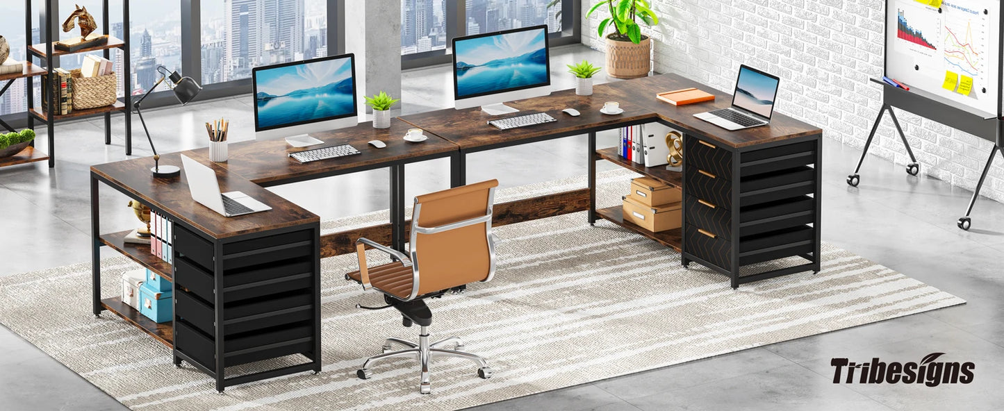 L Shaped Computer Desk with Storage Drawers Reversible Corner Desk