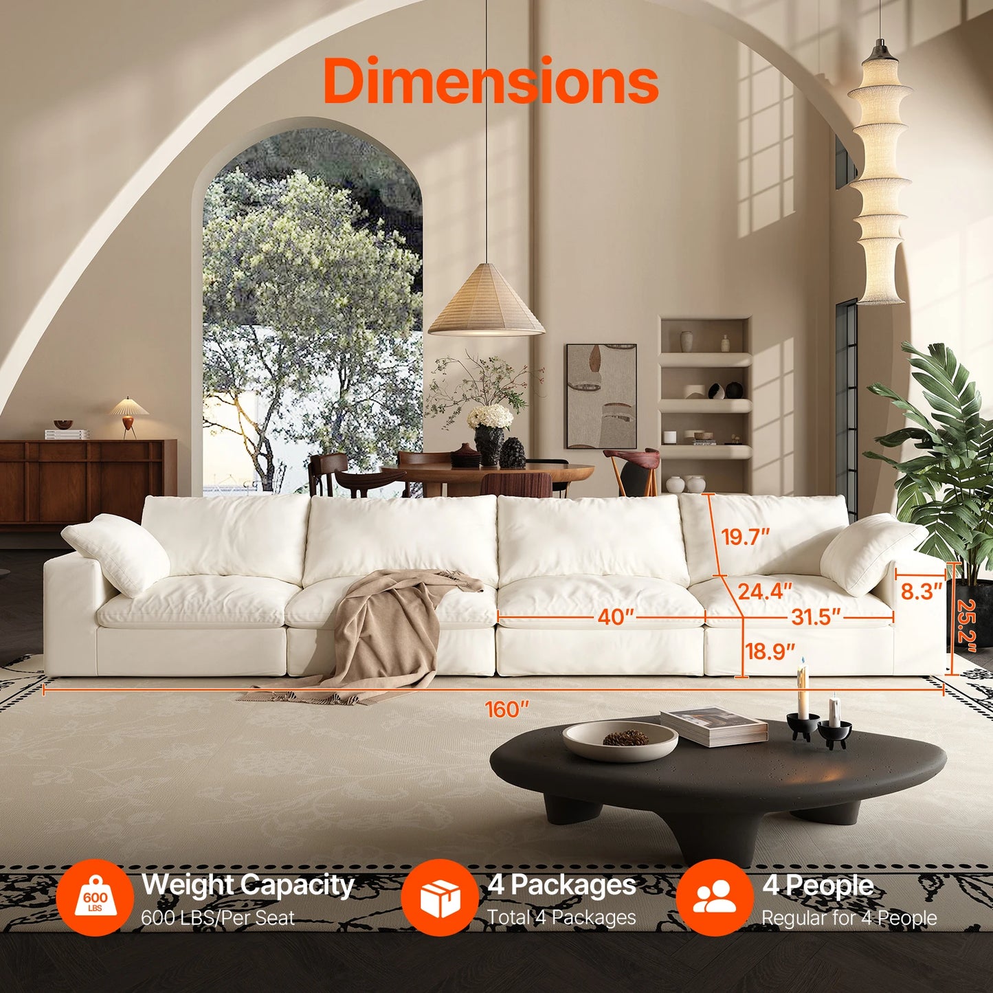 U-Shaped Cloud Couch Down-Filled Modern Modular Sectional Sofa Living Room