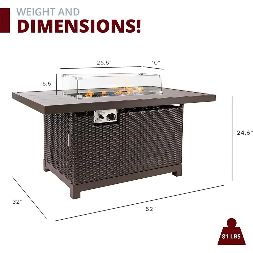 52 Inch Outdoor Propane Fire Pit Table 50000 BTU Rectangular Fire Table