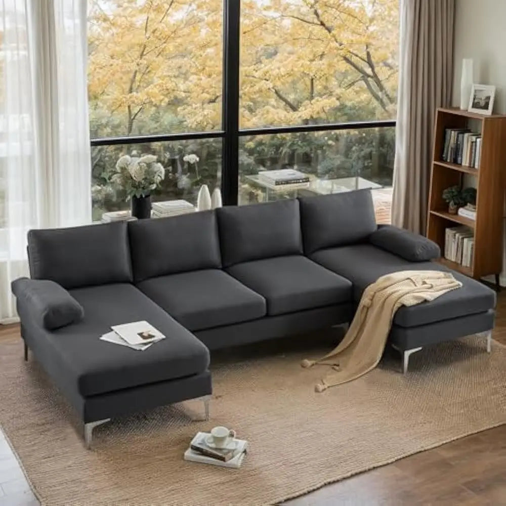 Ljustra U-Shaped 110" Sectional Couch, Modern Style, 5.9" Padding, Assembly Required