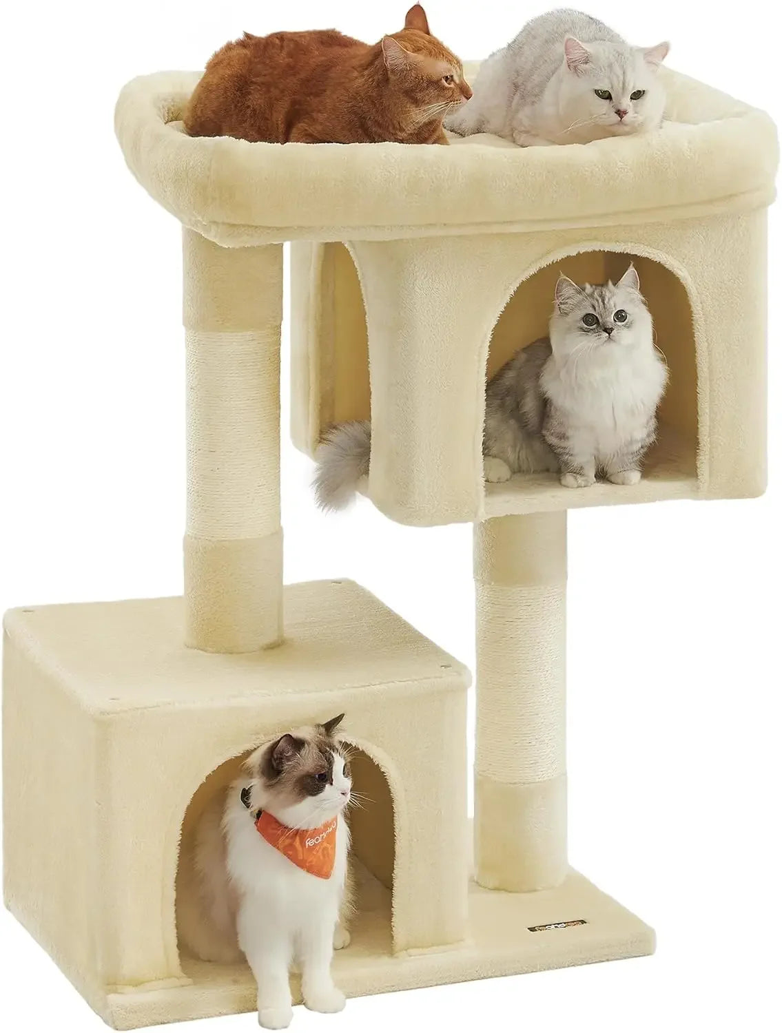 Cat Tree Tower for Large Cats 33.1 Inch with Caves and Scratching Post