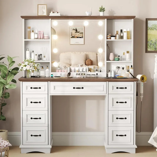 Ljustra Vanity Desk with Mirror and Lights Large Makeup Table with Storage