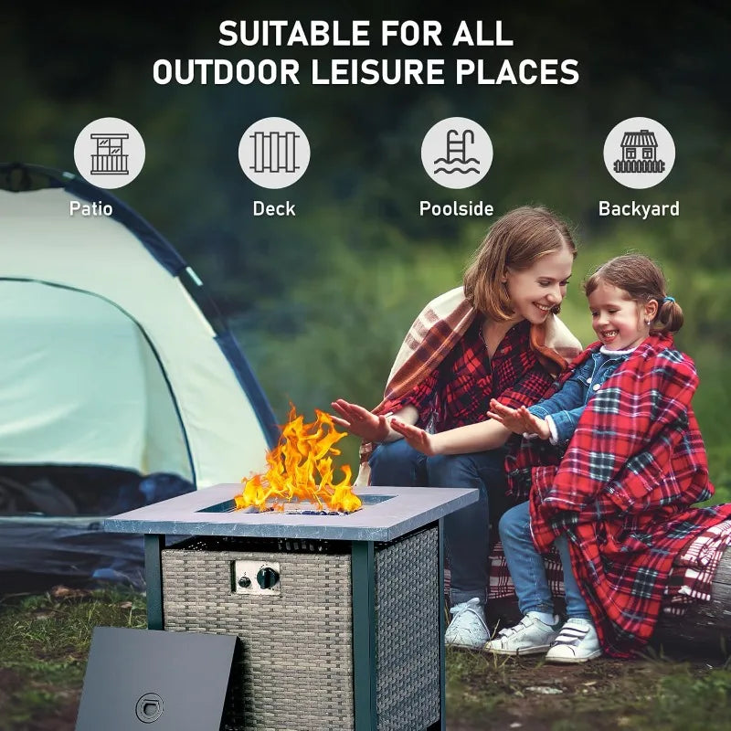 Ljustra 28 Inch Propane Fire Pit Table 50000 BTU Auto-Ignition Wicker