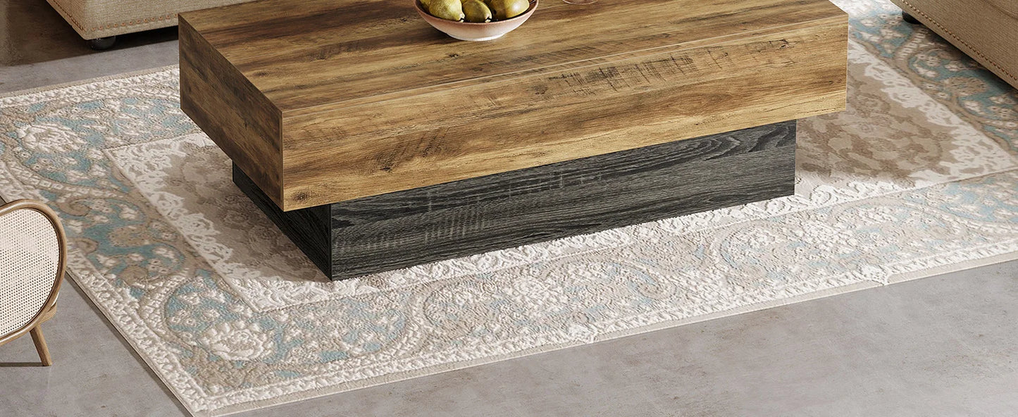 Farmhouse Wood Coffee Table 55 Inch Rectangle Vintage Center Table Living Room